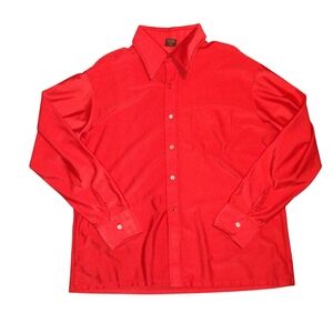 Qiana Shirt XL 17-17.5 Men's 100% Dupont Nylon Disco Button Up Red Long Sleeve